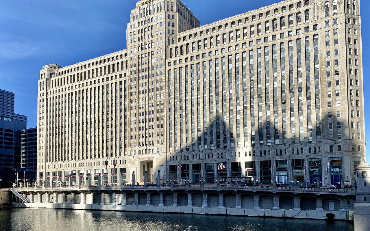 The Merchandise Mart on the Chicago River in River North